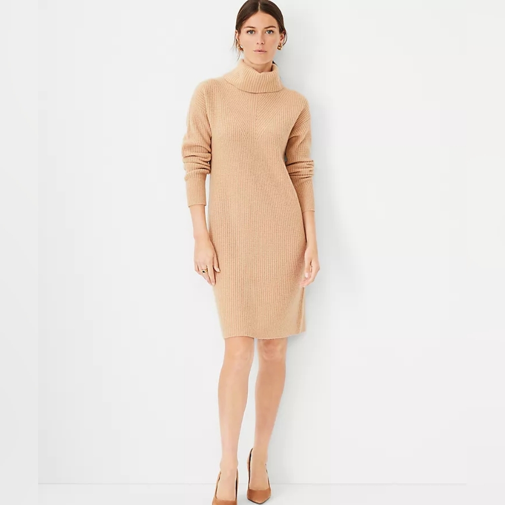 Ann Taylor 100% Cashmere Ribbed Turtleneck Dress